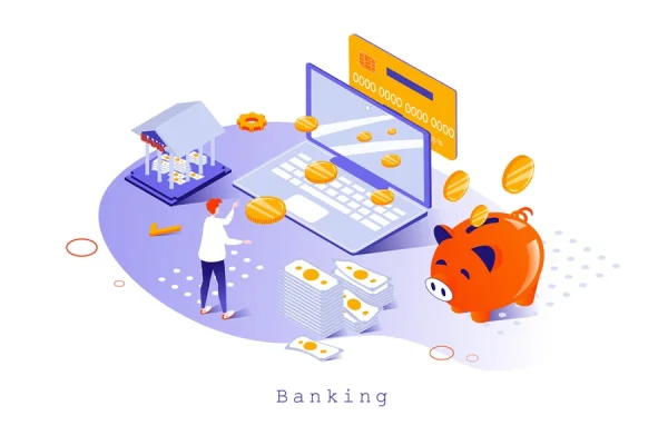 Banking concept in 3d isometric design