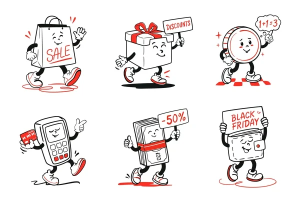 Black Friday Retro Mascot Characters
