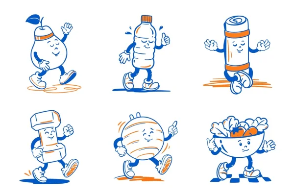 Fitness Retro Mascot Characters