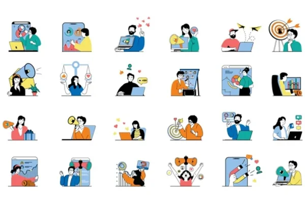 Digital Marketing Scenes Illustrations