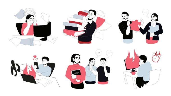 Office Problems Flat Illustrations